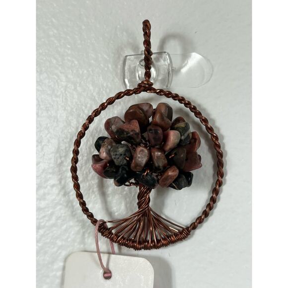 Handmade Copper and Serpentine Crystal Tree of life 3.5x2” Wall Decor - Picture 1 of 5